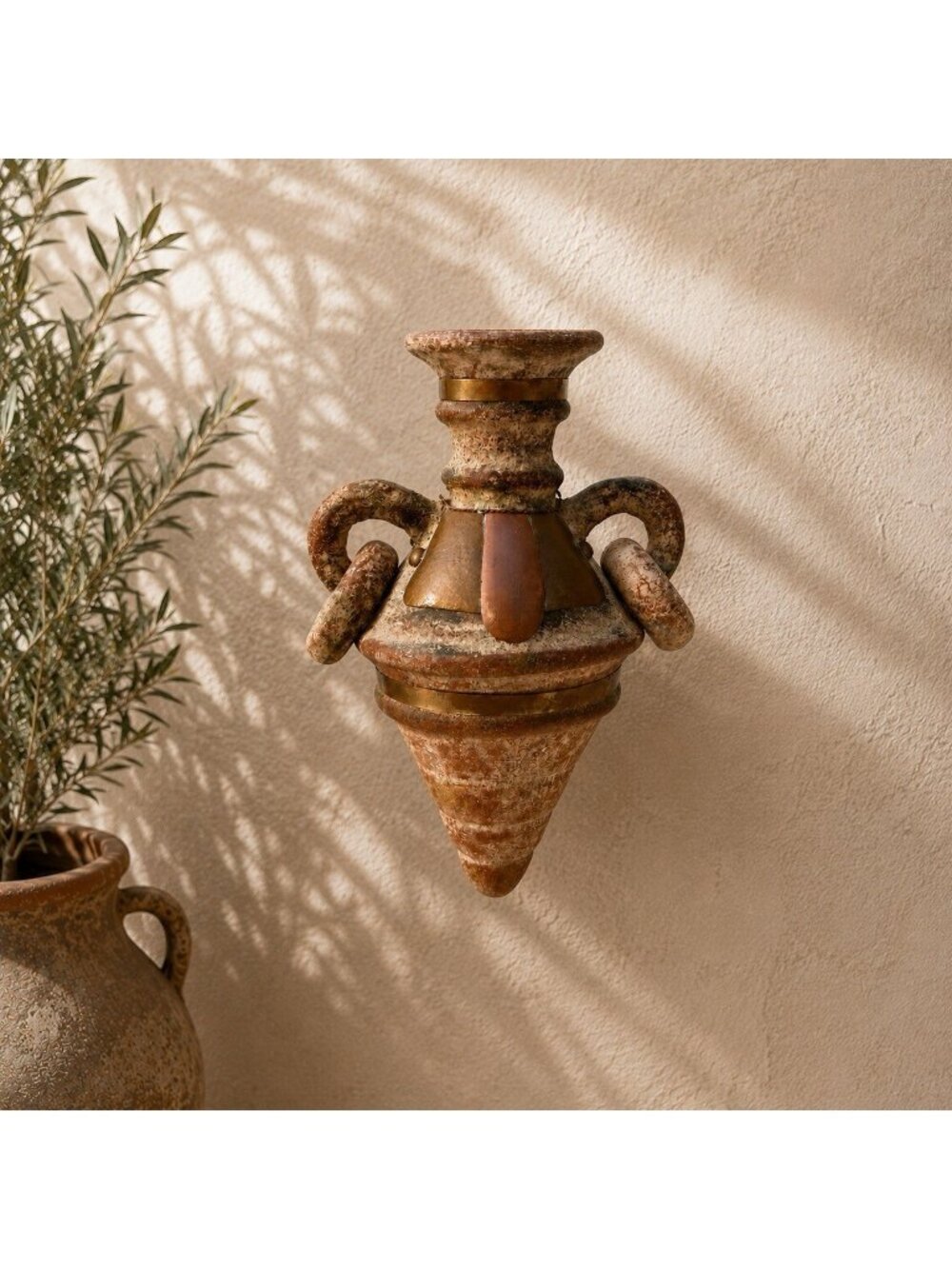 Vintage Terracotta Amphora Vase Copper Brass Pottery Hanging Rustic Southwestern